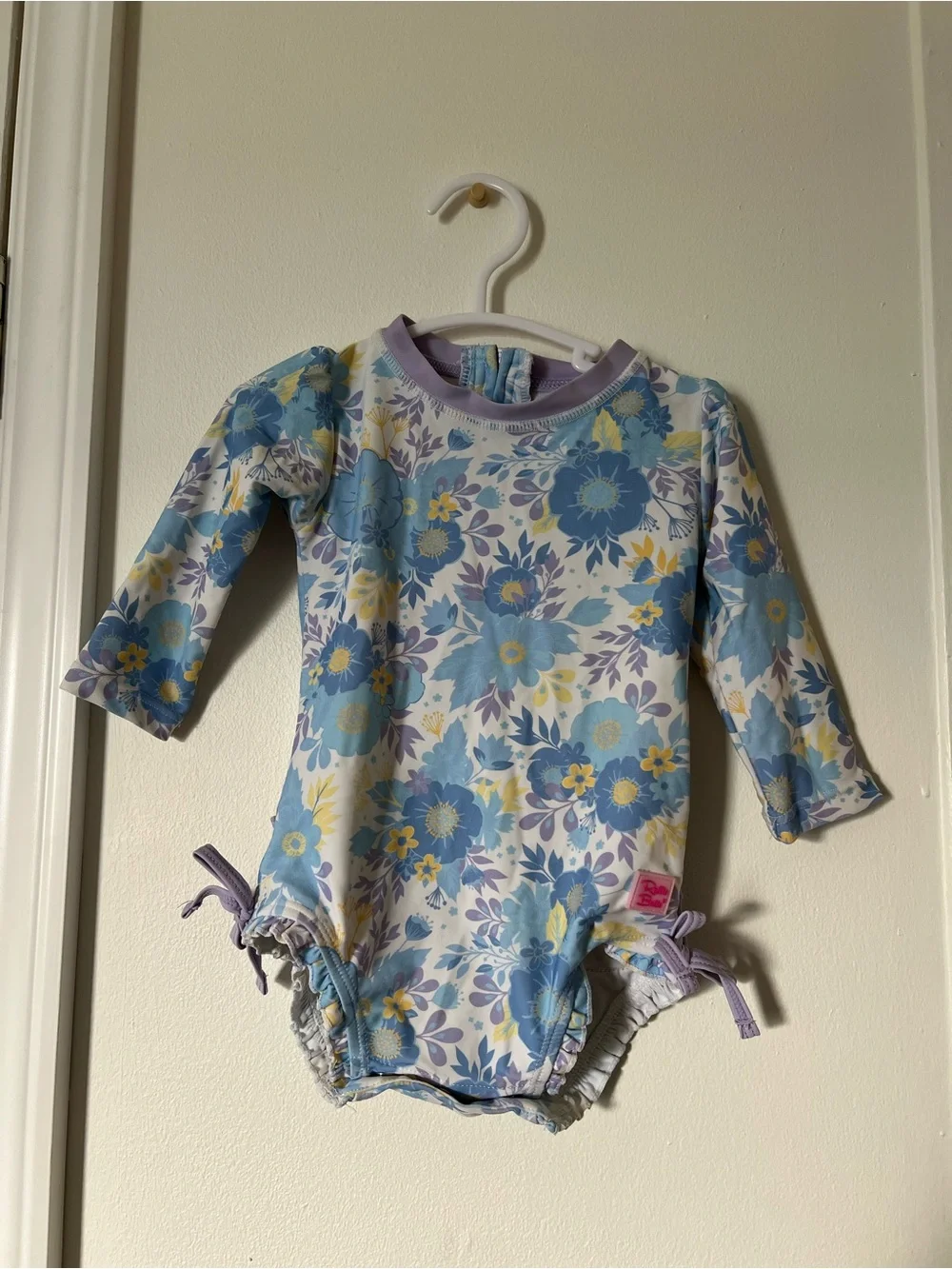 RuffleButts Baby Girls Floral Long Sleeve One Piece Swimsuit 6-12M